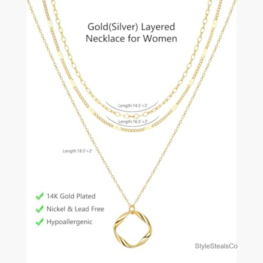 Layered Necklace Set, Stackable Circle Paperclip … - image 4
